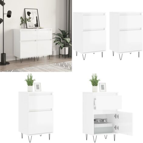 Credenze 2 pz Bianco Lucido 40x35x70 cm in Legno Multistrato - Credenze moderne - Credenze in legno multistrato