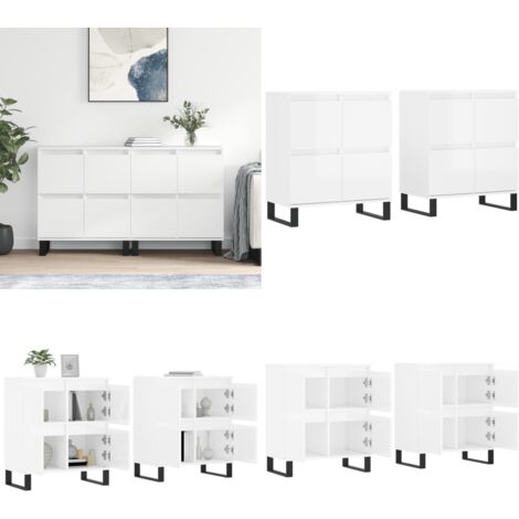 Credenze 2 pz Bianco Lucido in Legno Multistrato - Credenze multistrato - Credenze per casa