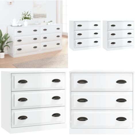Credenze 2 pz Bianco Lucido in Legno Multistrato - Credenze multistrato - Credenze per casa