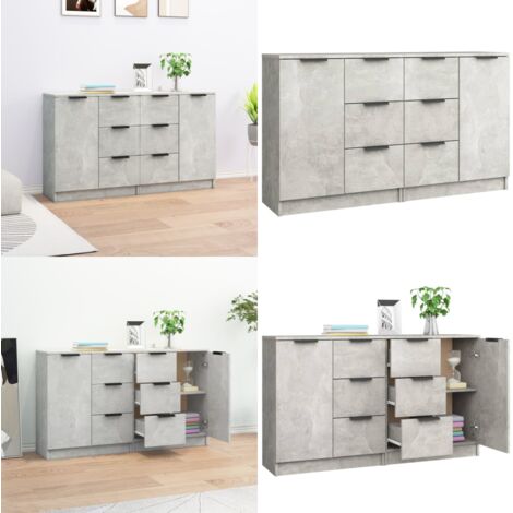 Credenze 2 pz Grigio Cemento 60x30x70 cm in Legno Multistrato - Credenze grigio cemento - Credenze multistrato