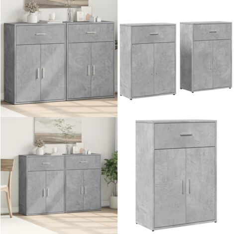 Credenze 2 pz Grigio Cemento 60x30x84 cm in Legno Multistrato - Credenze grigio cemento - Credenze multistrato