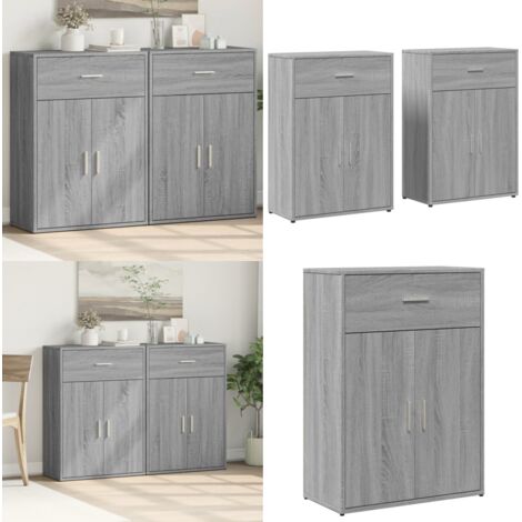 Credenze 2 pz Grigio Sonoma 60x30x84 cm in Legno Multistrato - Credenze grigio sonoma - Credenze multistrato