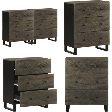 Credenze 2 pz Nere 60x33x75 cm in Legno Massello di Mango - Credenze nere - Credenze in mango