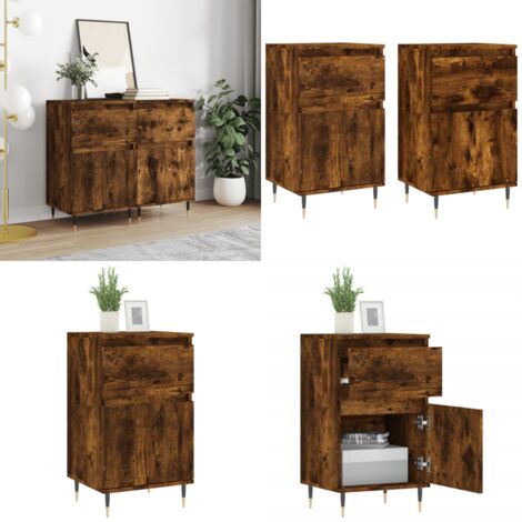 Credenze 2 pz Rovere Fumo 40x35x70 cm in Legno Multistrato - Credenze multistrato - Credenze in ferro