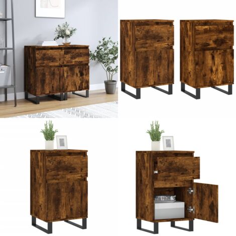 Credenze 2 pz Rovere Fumo 40x35x70 cm in Legno Multistrato - Credenze multistrato - Credenze in ferro