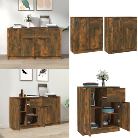 Credenze 2 pz Rovere Fumo 60x30x70 cm in Legno Multistrato - Credenze multistrato - Credenze rovere fumo