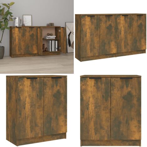 Credenze 2 pz Rovere Fumo 60x30x70 cm in Legno Multistrato - Credenze multistrato - Credenze rovere fumo