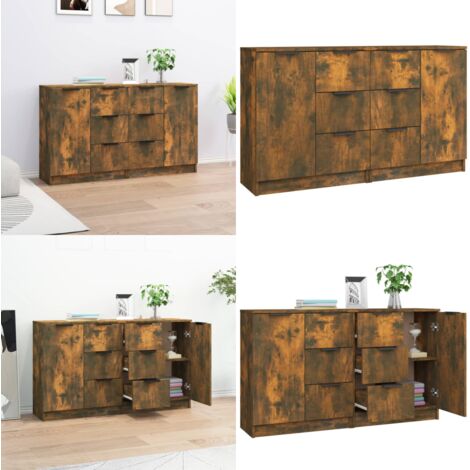 Credenze 2 pz Rovere Fumo 60x30x70 cm in Legno Multistrato - Credenze multistrato - Credenze rovere fumo