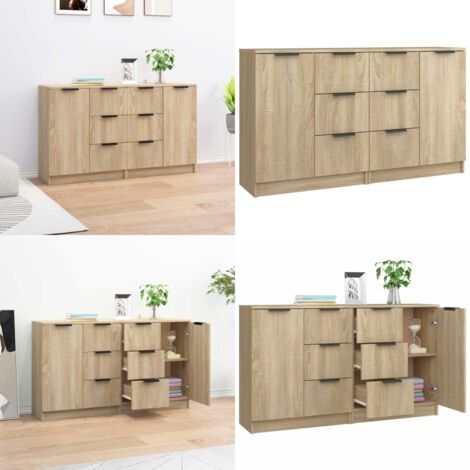 Credenze 2 pz Rovere Sonoma 60x30x70 cm in Legno Multistrato - Credenze multistrato - Credenze in legno rovere