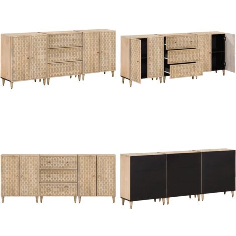 Credenze 3 pz 60x33x75 cm in Legno Massello di Mango - Credenze in mango - Credenze retrò