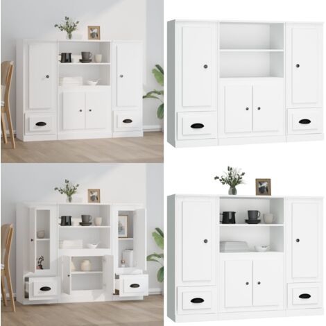 Credenze 3 pz Bianche in Legno Multistrato - Credenze moderne - Credenze in legno multistrato