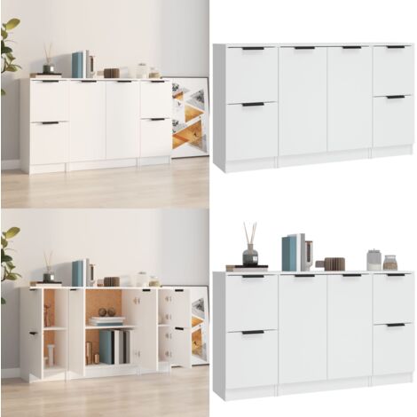 Credenze 3 pz Bianco in Legno Multistrato - Credenze multistrato - Credenze bianche