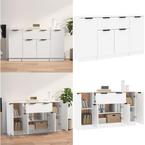 Credenze 3 pz Bianco in Legno Multistrato - Credenze multistrato - Credenze moderne