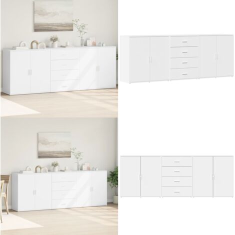 Credenze 3 pz Bianco in Legno Multistrato - Credenze multistrato - Credenze per casa