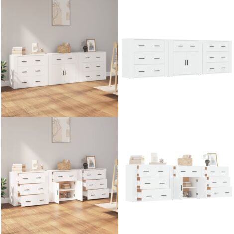 Credenze 3 pz Bianco in Legno Multistrato - Credenze multistrato - Credenze per casa