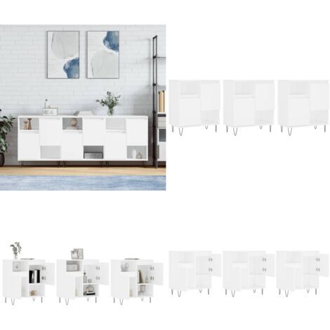 Credenze 3 pz Bianco in Legno Multistrato - Credenze multistrato - Credenze per casa