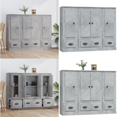 Credenze 3 pz Grigio Cemento in Legno Multistrato - Credenze grigio cemento - Credenze multistrato