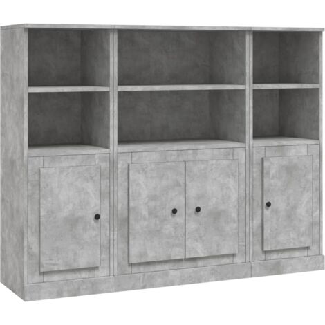 Credenze 3 pz Grigio Cemento in Legno Multistrato vidaXL