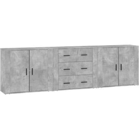 Credenze 3 pz Grigio Cemento in Legno Multistrato vidaXL