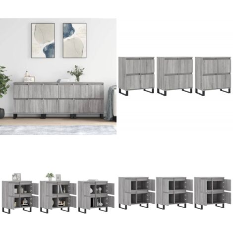 Credenze 3 pz Grigio Sonoma in Legno Multistrato - Credenze grigio sonoma - Credenze multistrato
