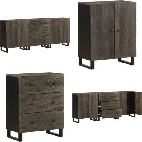 Credenze 3 pz Nere 60x33x75 cm in Legno Massello di Mango - Credenze nere - Credenze mango