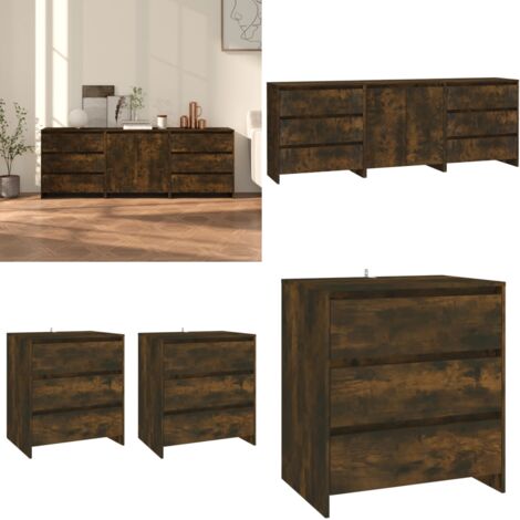 Credenze 3 pz Rovere Fumo in Legno Multistrato - Credenza in legno - Credenza rovere fumo