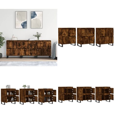 Credenze 3 pz Rovere Fumo in Legno Multistrato - Credenze multistrato - Credenze in legno fumo