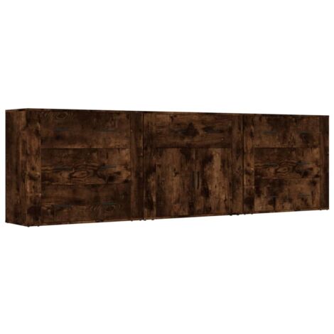 Credenze 3 pz Rovere Fumo in Legno Multistrato vidaXL