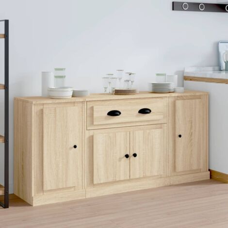 3 pz Credenze，Madia per salotto，Buffet da cucina Moderna Nere in Legno  Multistrato XZZ250548 MaisonChic