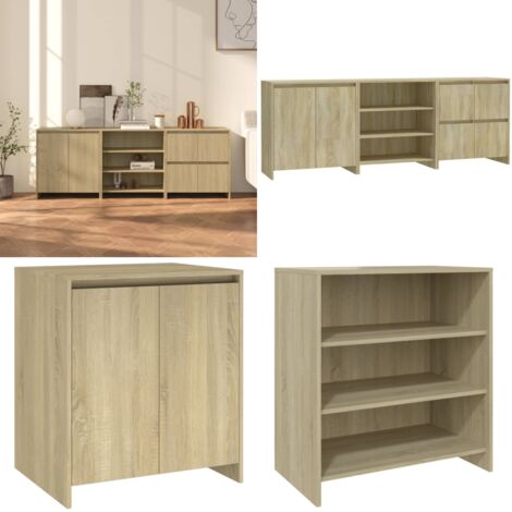 Credenze 3 pz Rovere Sonoma in Legno Multistrato - Credenze in legno - Credenze con ripiani