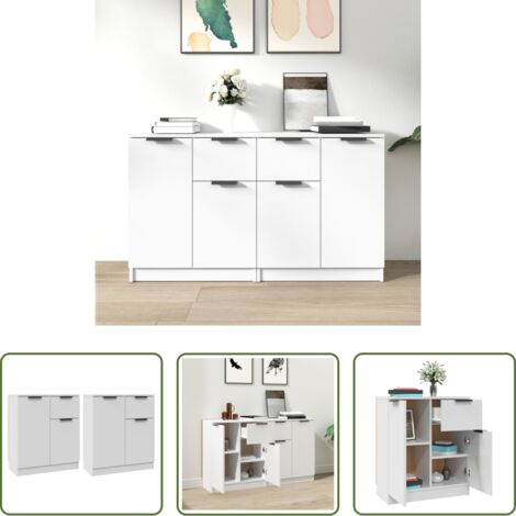 Credenze bianche -  Credenze 2 pz Bianche 60x30x70 cm in Legno Multistrato