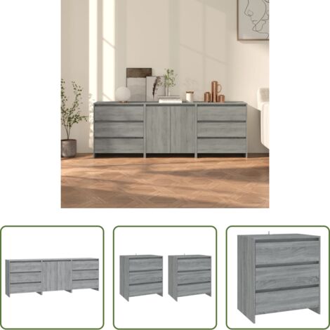 Credenze con ante -  Credenze 3 pz Grigio Sonoma in Legno Multistrato