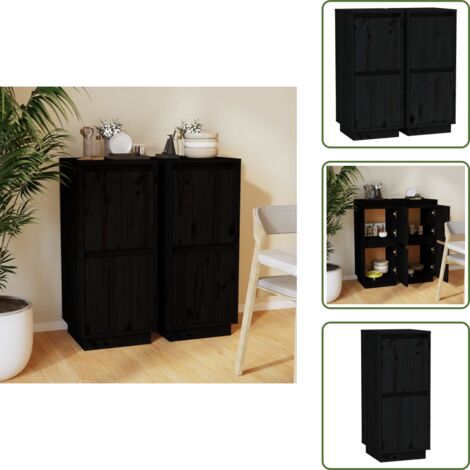 Credenze con ante - vidaXL Credenze 2 pz Nero 31,5x34x75 cm in Legno Massello di Pino - Credenze con piedini
