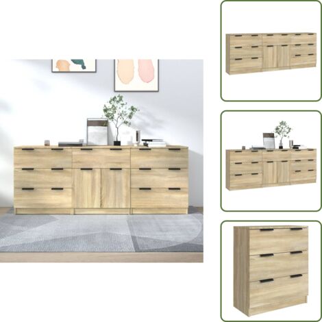 Credenze con cassetti - vidaXL Credenze 3 pz Rovere Sonoma in Legno Multistrato - Credenze in legno rovere sonoma