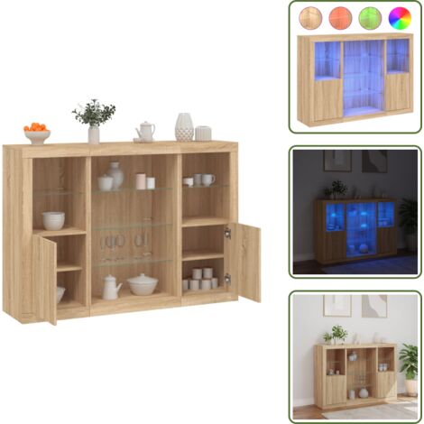 Credenze con luce LED - vidaXL Credenze con Luci LED 3 pz Rovere Sonoma in Legno Multistrato - Credenze con funzione di esposizione