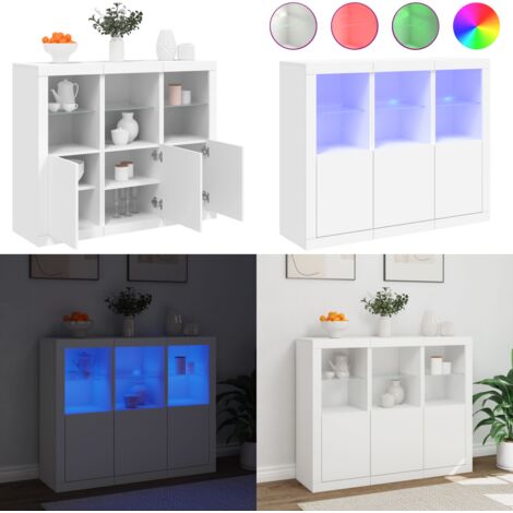 Credenze con Luci LED 3 pz Bianche in Legno Multistrato - Armadietti con luce RGB - Credenze in legno multistrato