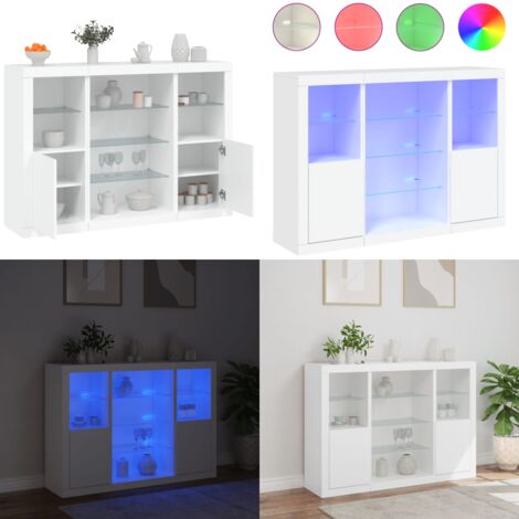 Credenze con Luci LED 3 pz Bianche in Legno Multistrato - Armadietti con luce RGB - Credenze in legno multistrato