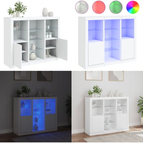 Credenze con Luci LED 3 pz Bianche in Legno Multistrato - Armadietti con luce RGB - Credenze in legno multistrato