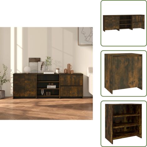Credenze con ripiani - vidaXL Credenze 3 pz Rovere Fumo in Legno Multistrato - Credenze con 2 ante
