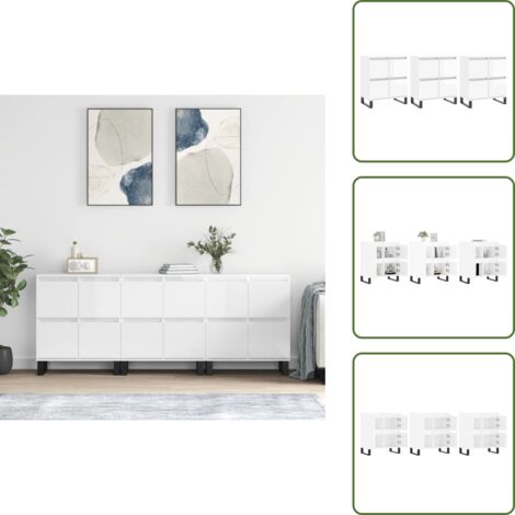 Credenze con supporto a parete - vidaXL Credenze 3 pz Bianco Lucido in Legno Multistrato - Credenze per soggiorno