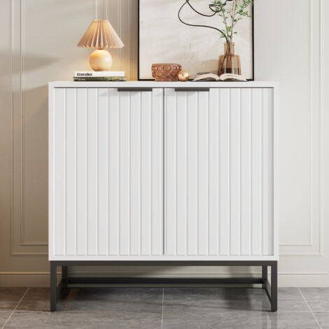 Credenze e buffet con 2 ante, maniglie in metallo, gambe a telaio per soggiorno/corridoio/sala da pranzo - L80/P40/H80 cm
