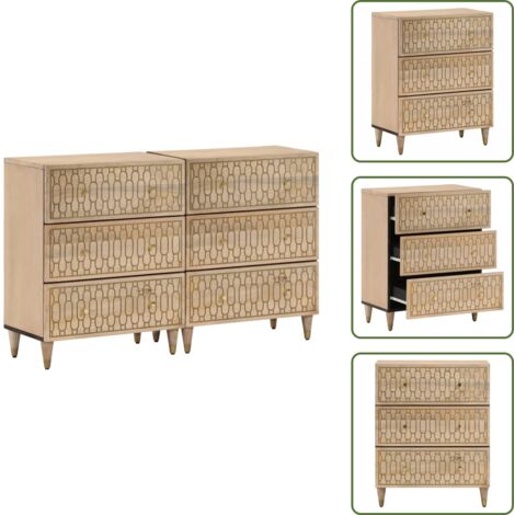 Credenze floreali - vidaXL Credenze 2 pz 60x33x75 cm in Legno Massello di Mango - Credenze per casa