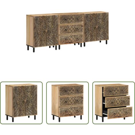 Credenze in mango -  Credenze 3 pz 60x33x75 cm in Legno Massello di Mango