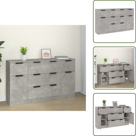 Credenze minimaliste - vidaXL Set di Credenze 3 pz Grigio Cemento in Legno Multistrato - Credenze con cassetti