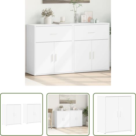 Credenze moderne -  Credenze 2 pz Bianche 60x31x70 cm in Legno Multistrato