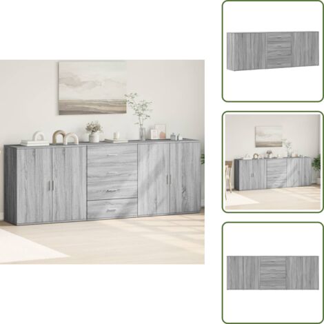 Credenze moderne - vidaXL Credenze 3 pz Grigio Sonoma in Legno Multistrato - Credenze per soggiorno