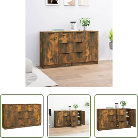 Credenze multistrato -  Credenze 2 pz Rovere Fumo 60x30x70 cm in Legno Multistrato