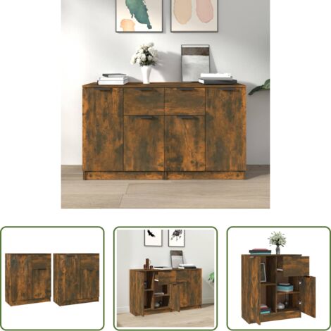 Credenze multistrato -  Credenze 2 pz Rovere Fumo 60x30x70 cm in Legno Multistrato