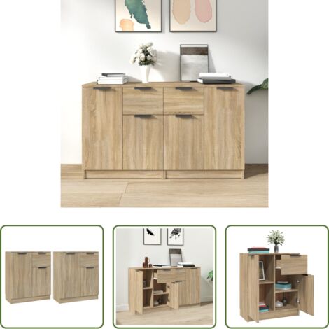Credenze multistrato -  Credenze 2 pz Rovere Sonoma 60x30x70 cm in Legno Multistrato