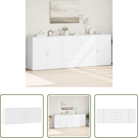 Credenze multistrato -  Credenze 3 pz Bianco in Legno Multistrato